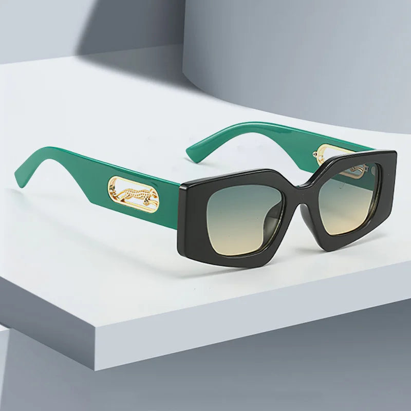RBB Fashion Sunglasses – 2025 Luxury Geometric Eyewear for Women with Black Frame & Leopard Gold Decoration