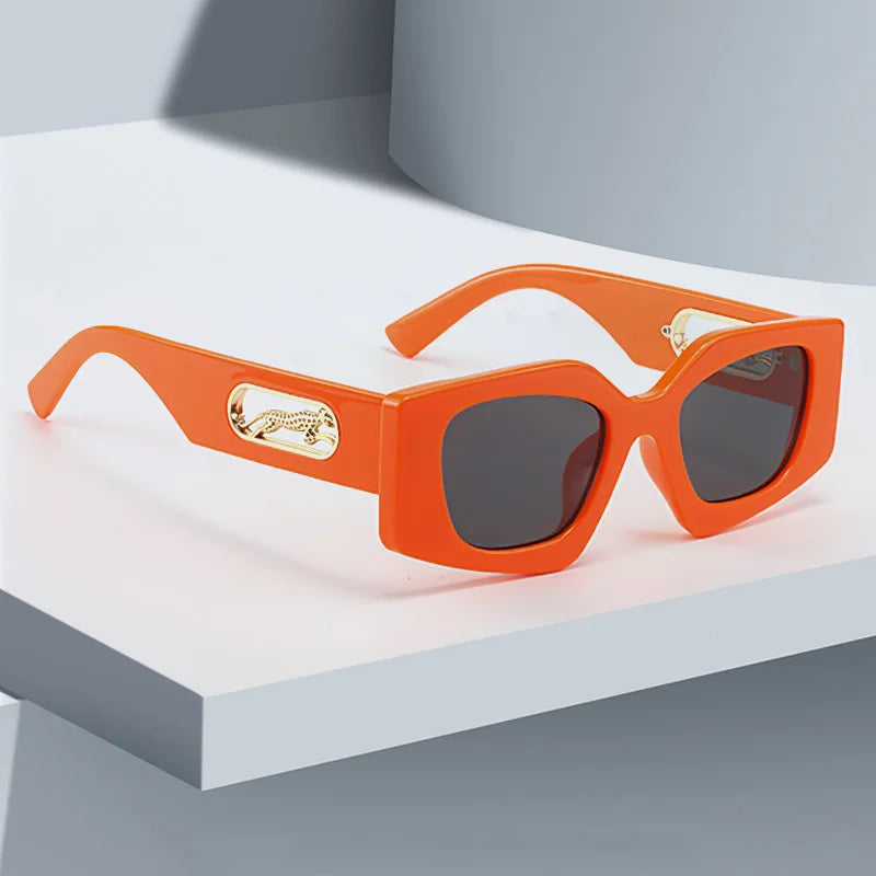 RBB Fashion Sunglasses – 2025 Luxury Geometric Eyewear for Women with Black Frame & Leopard Gold Decoration