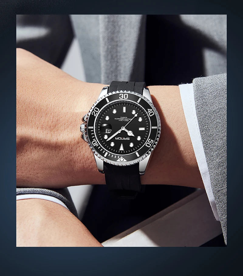 RBB Men's Waterproof Quartz Watch – Rotating Bezel & Luminous Dial