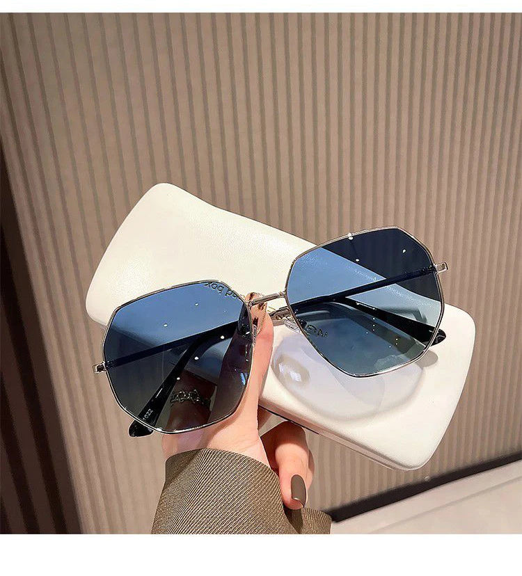 RBB Transparent Blue Polygonal Sunglasses – Large Frame Metal Driving Shades