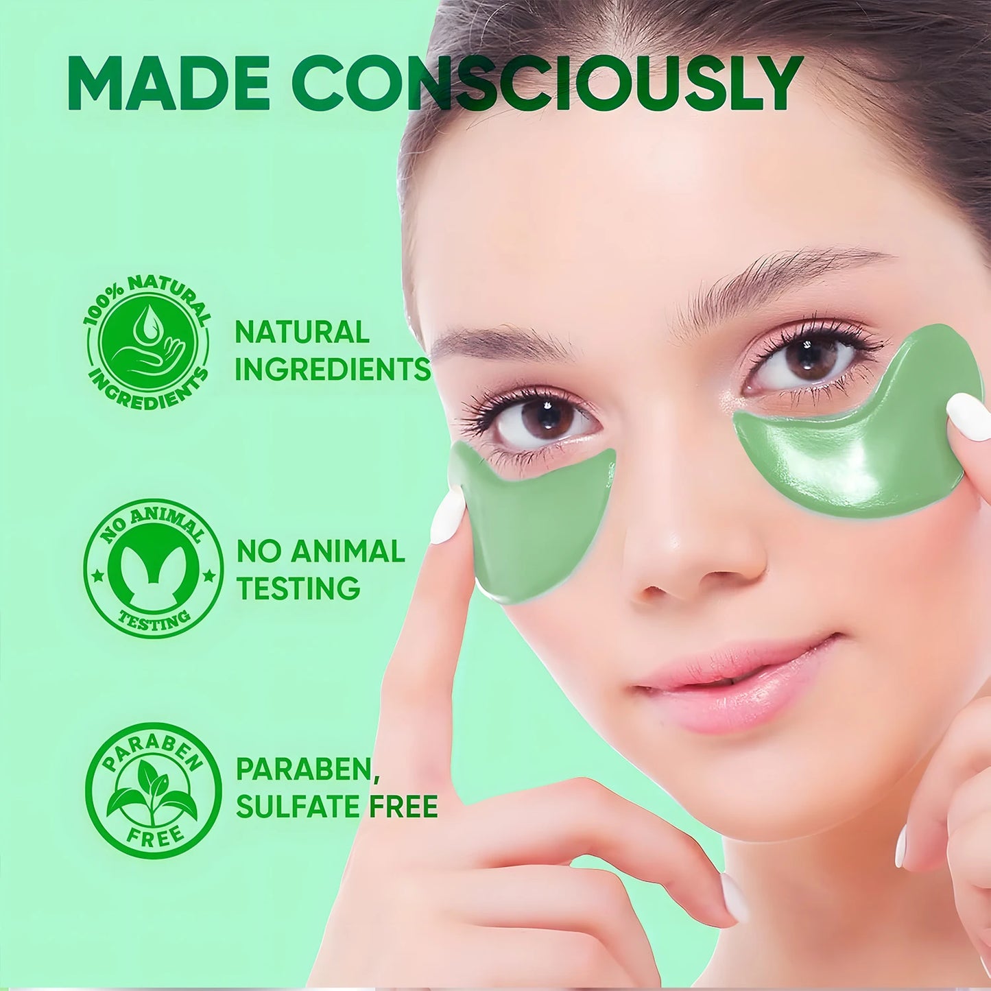 60pcs Seaweed Hyaluronic Acid Eye Masks – Dark Circle Removal & Collagen Eye Patches