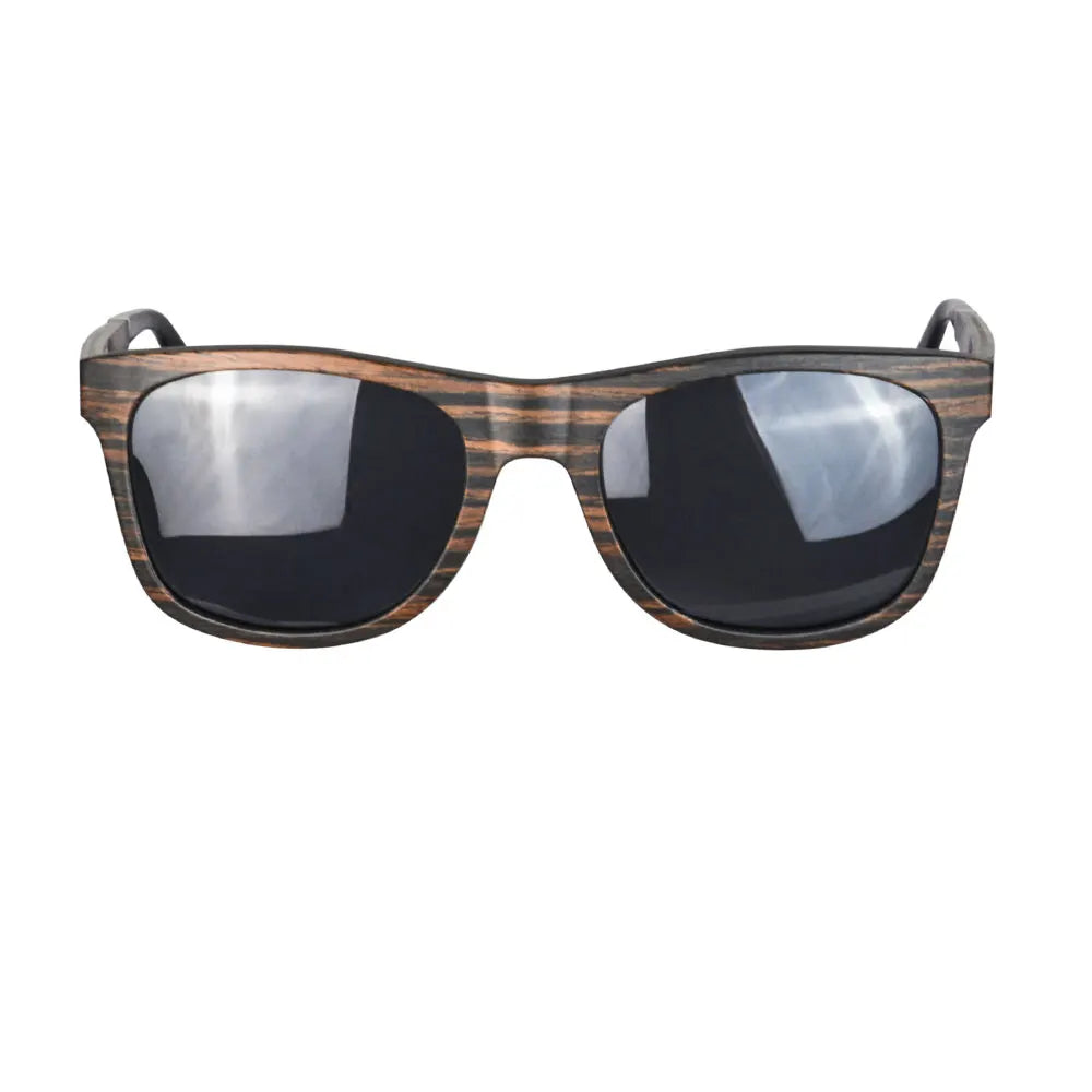 RBB Polarized Wood Frame Sunglasses – Unisex Square Ebony Shades for Biking & Outdoor Wear