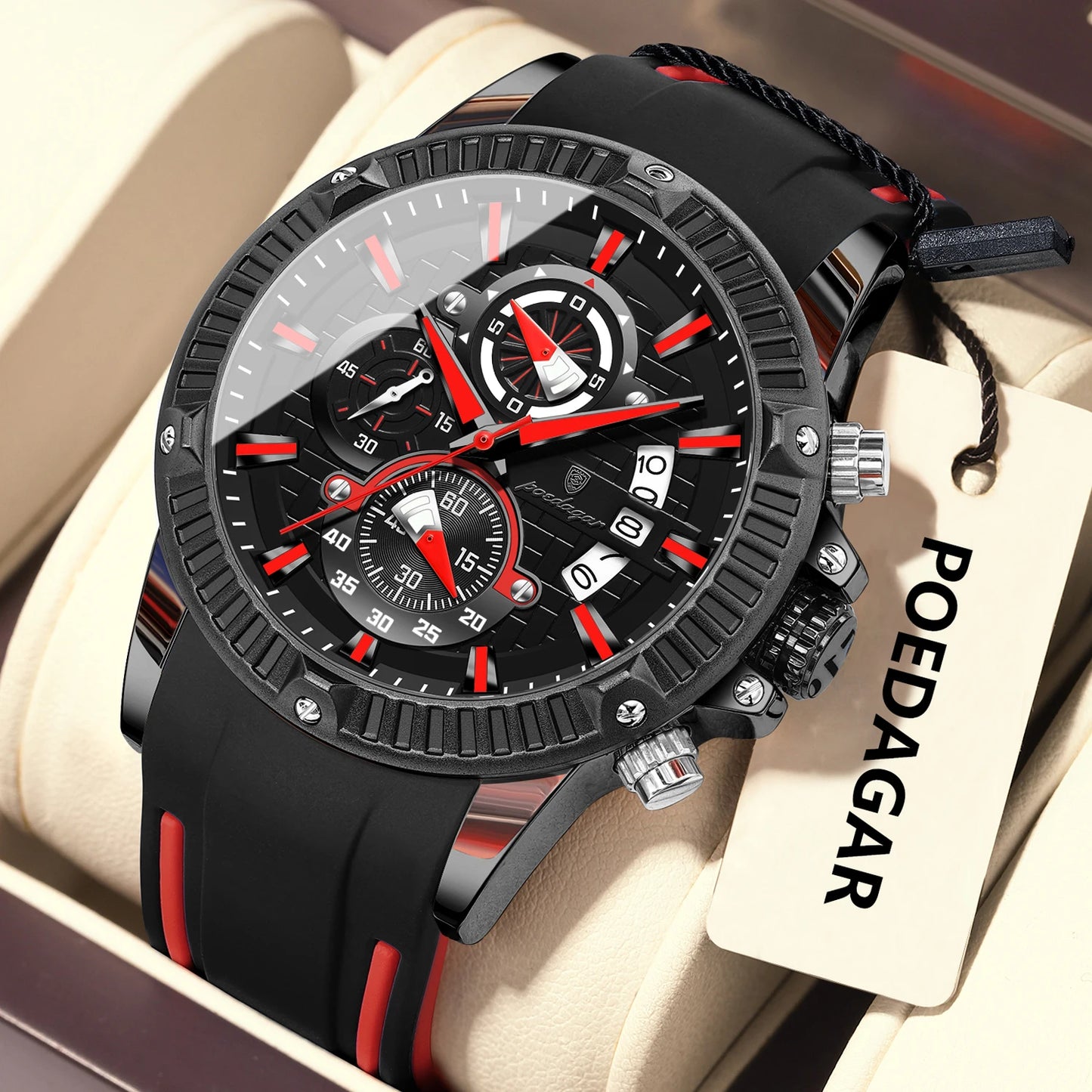 RBB  Men's Sport Chronograph Watch – Silicone Strap, Waterproof, Luminous, Date Display