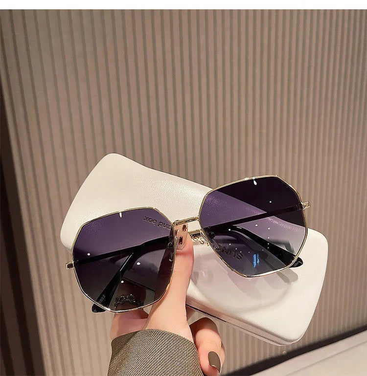 RBB Transparent Blue Polygonal Sunglasses – Large Frame Metal Driving Shades