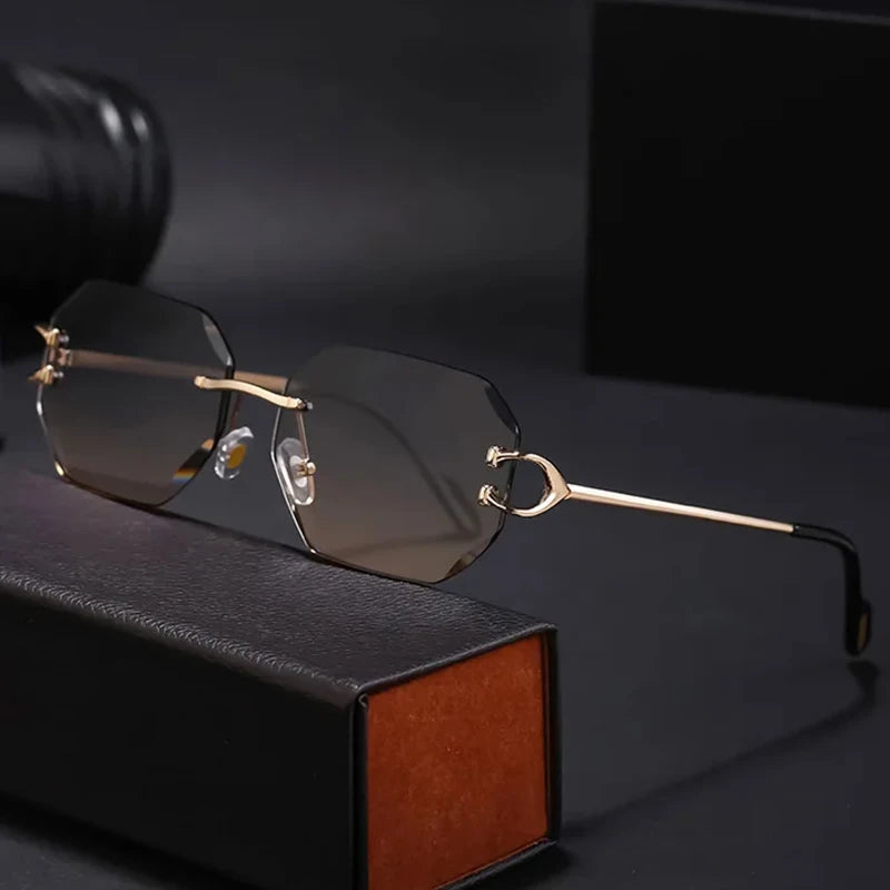 RBB Luxury Rimless Sunglasses – Unisex Stylish Metal Frame Vintage UV400 Mirror Shades