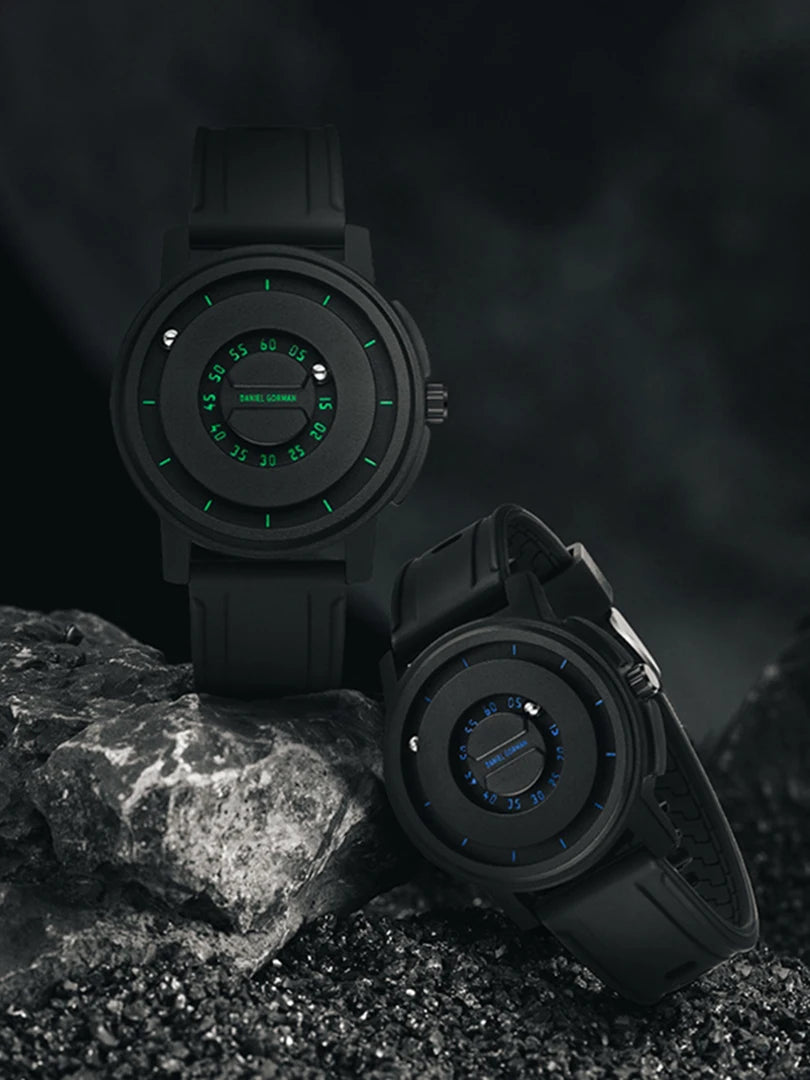 RBB New Men’s Black Stainless Steel Quartz Wristwatch – Magnetic Bead Pointer, Conceptual Dial, Casual Style