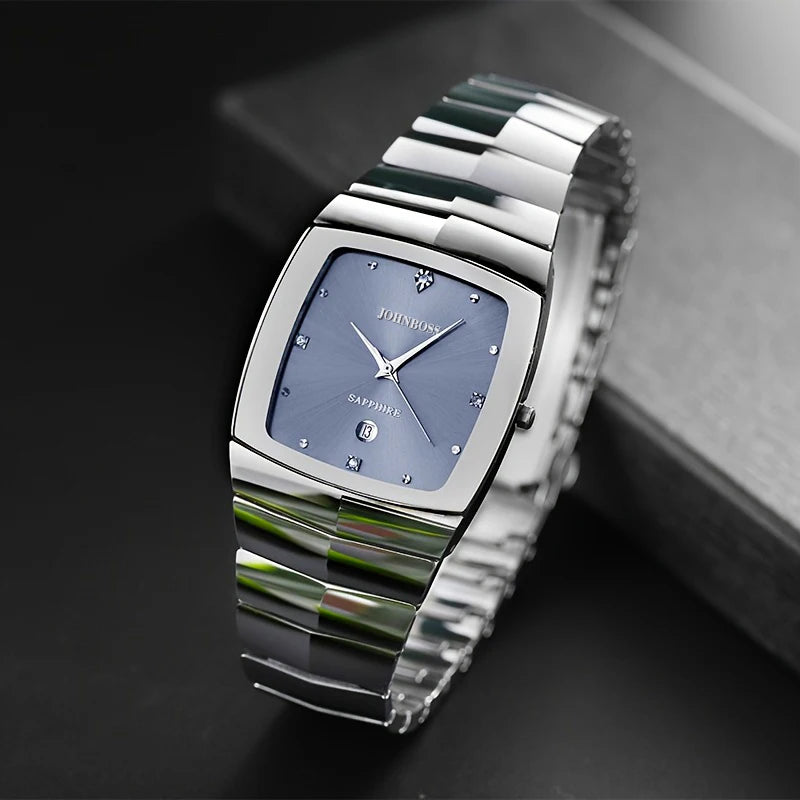 RBB Men's Tungsten Steel Watch – Square Dial, Swiss Ronda Quartz Movement, Sapphire Glass