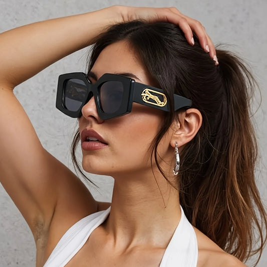 RBB Fashion Sunglasses – 2025 Luxury Geometric Eyewear for Women with Black Frame & Leopard Gold Decoration