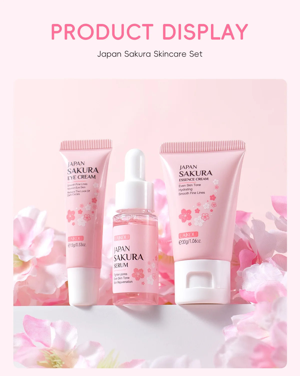 3-Piece Sakura Skincare Set – Cream, Serum & Eye Cream for Daily Moisturizing