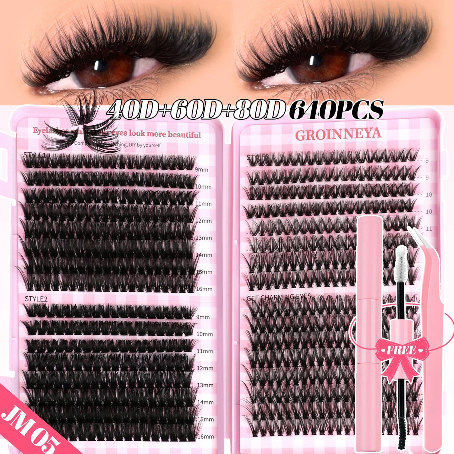 DIY Lash Clusters Set – Mixed Fluffy Individual Extensions with Lash Bond & Seal Kit