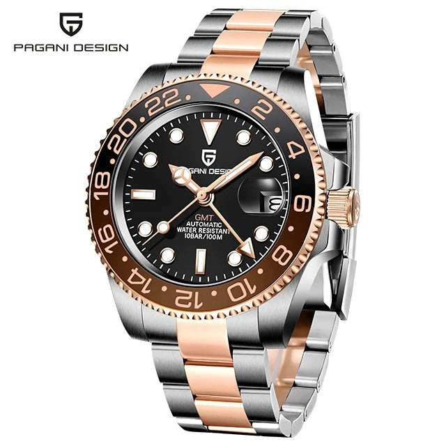 RBB DESIGN V3 Men's GMT Automatic Watch – 40MM Luxury Sapphire Mechanical Stainless Steel Waterproof Timepiece