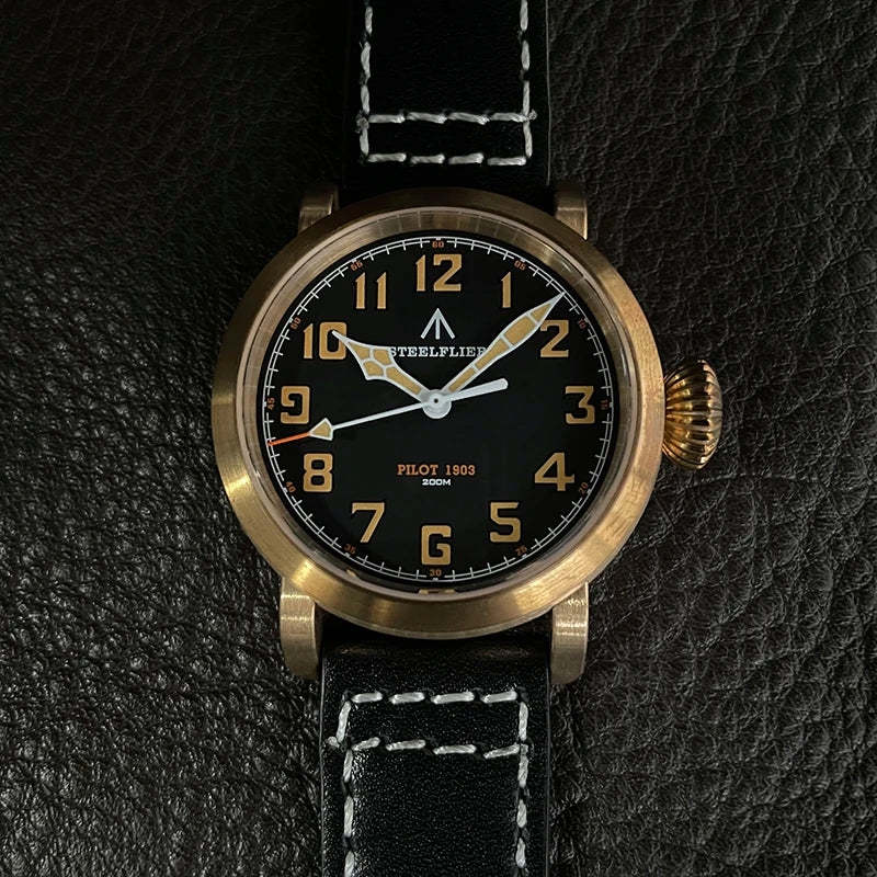 RBB 40mm Men's Bronze Pilot Quartz Wristwatch – 20ATM Waterproof, Luminous, Sapphire