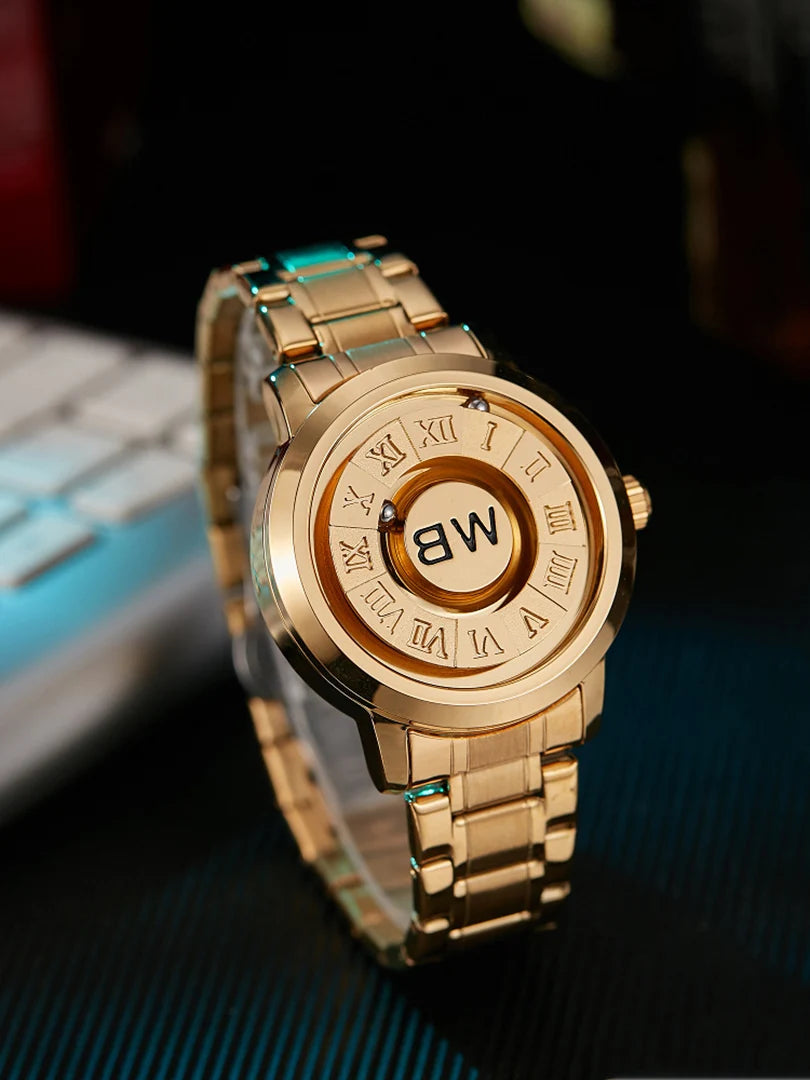 RBB New Men’s Black Stainless Steel Quartz Wristwatch – Magnetic Bead Pointer, Conceptual Dial, Casual Style