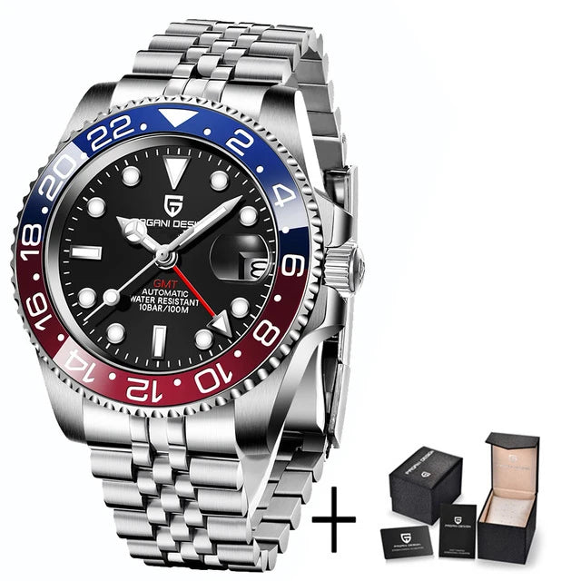 RBB DESIGN V3 Men's GMT Automatic Watch – 40MM Luxury Sapphire Mechanical Stainless Steel Waterproof Timepiece
