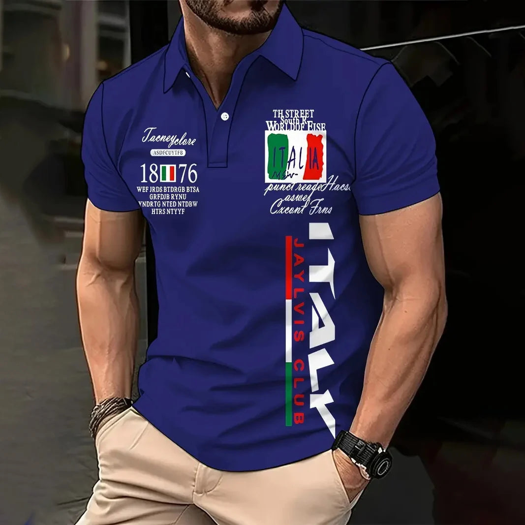 RBB Men’s Oversized Italy Graphic Polo Shirt – Summer Short Sleeve Button-Down Golf & Streetwear Top