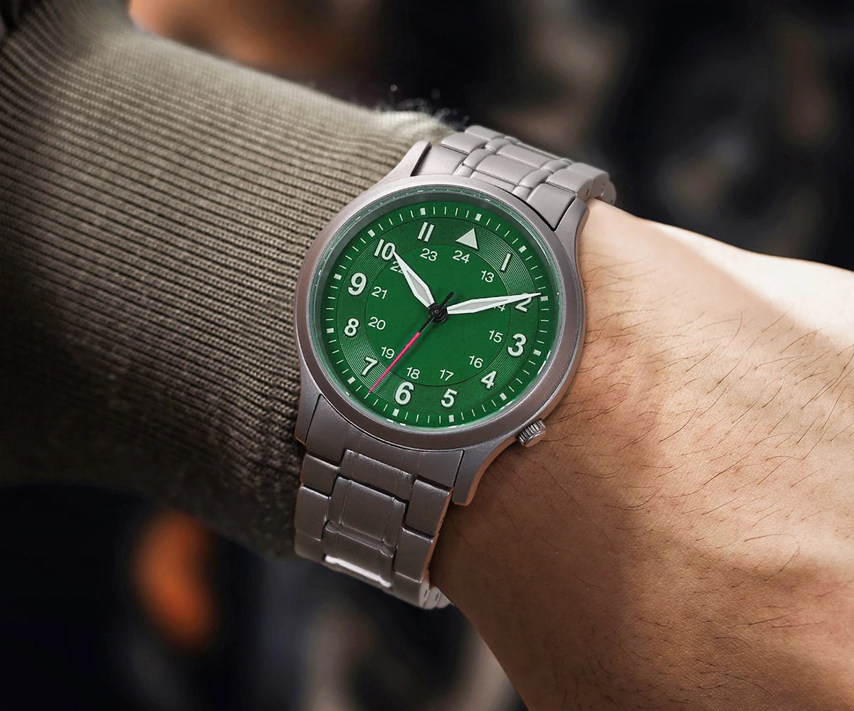 RBB Full Titanium Pilot Men's Watch – VH31 Quartz, Sapphire Glass, Super Luminous, Lightweight Sport Wristwatch