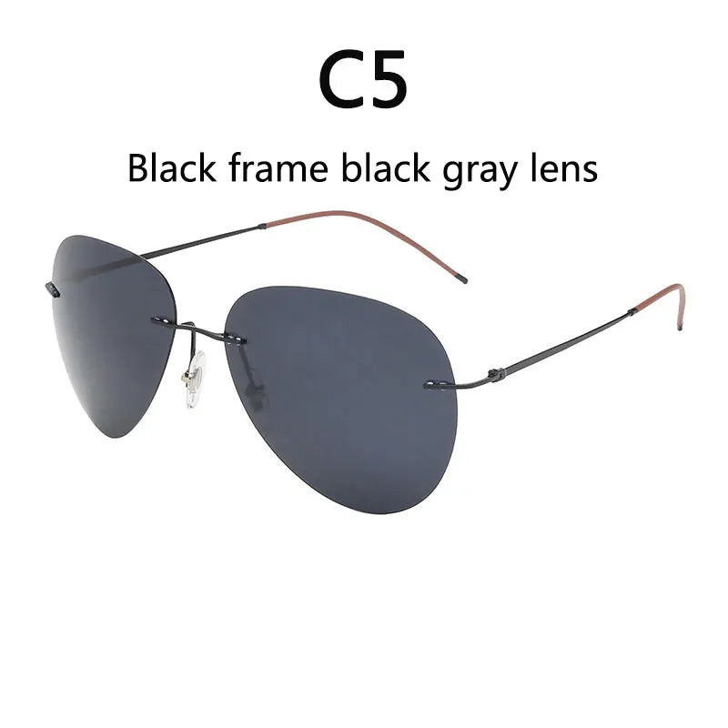 RBB Ultra-Light Frameless Photochromic Sunglasses | Polarized Titanium Goggles for Day & Night Driving & Fishing