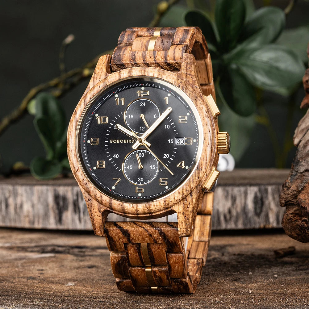 RBB Wooden Chronograph Watch for Men – Luminous Hands, Natural Wood Design, Anniversary Gift