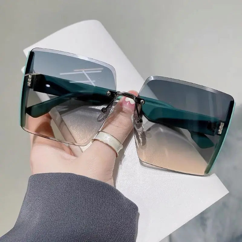 RBB Vintage Rimless Square Sunglasses for Women – Gradient Mirror Lens, Classic Retro Style