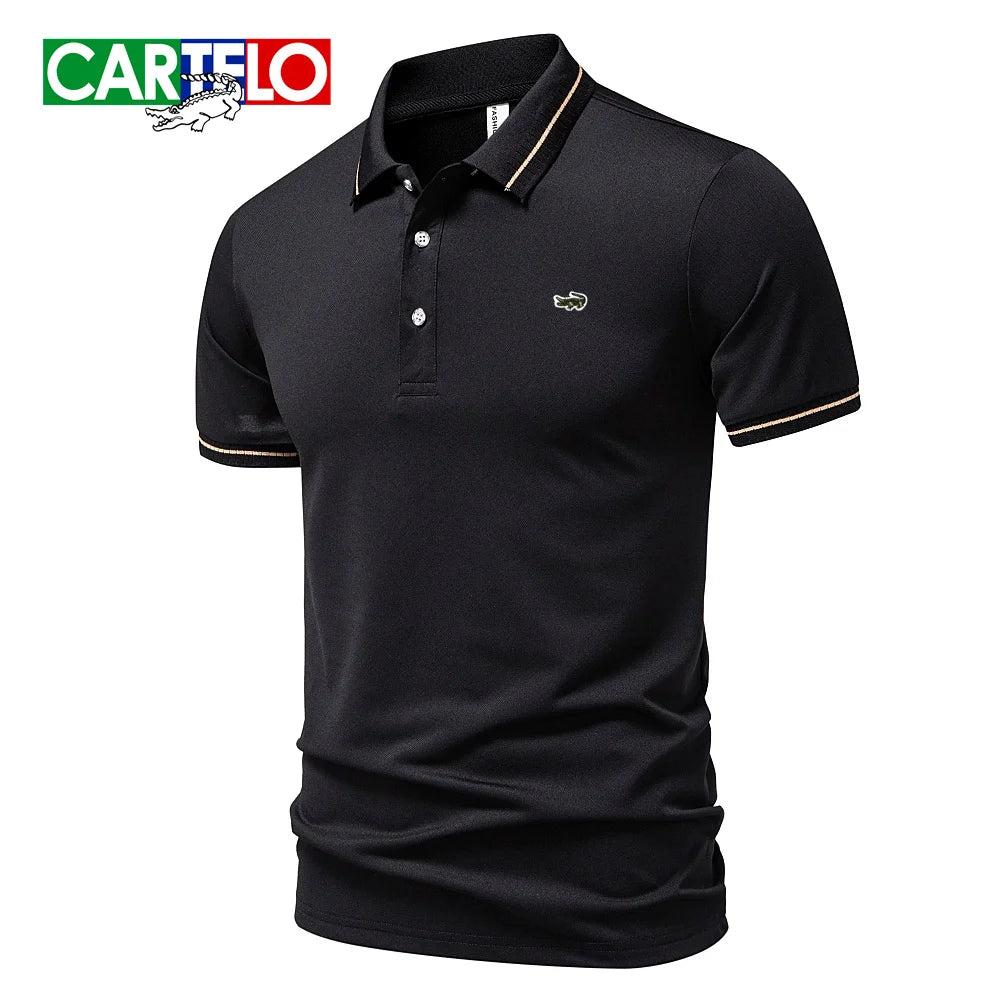 RBB Embroidered Polo Shirt – Men's Summer Casual Micro-Elastic Short Sleeve Top (Button Collar, Plus Size)