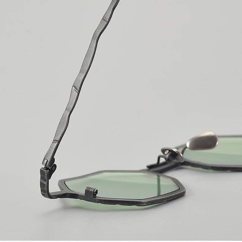 RBB Black Steampunk Retro Polygonal Pure Titanium Sunglasses – UV400 Protection for Men & Women