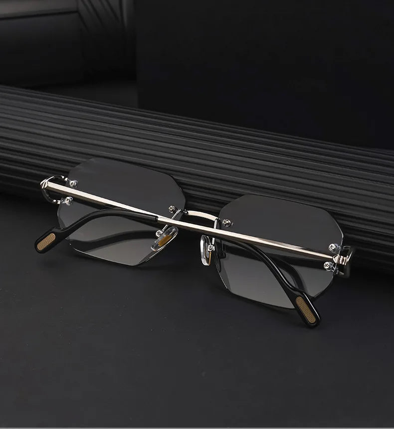 RBB Luxury Rimless Sunglasses – Unisex Stylish Metal Frame Vintage UV400 Mirror Shades