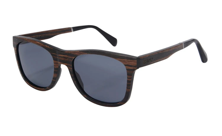RBB Polarized Wood Frame Sunglasses – Unisex Square Ebony Shades for Biking & Outdoor Wear