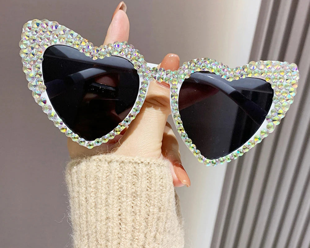 RBB Luxury Diamond Frame Heart Shape Sunglasses – Large UV400 Protection for Women