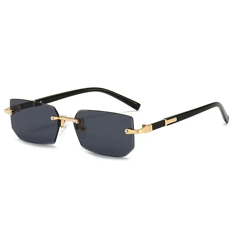 RBB Rimless Rectangle Sunglasses – Unisex Fashion Small Square Shades