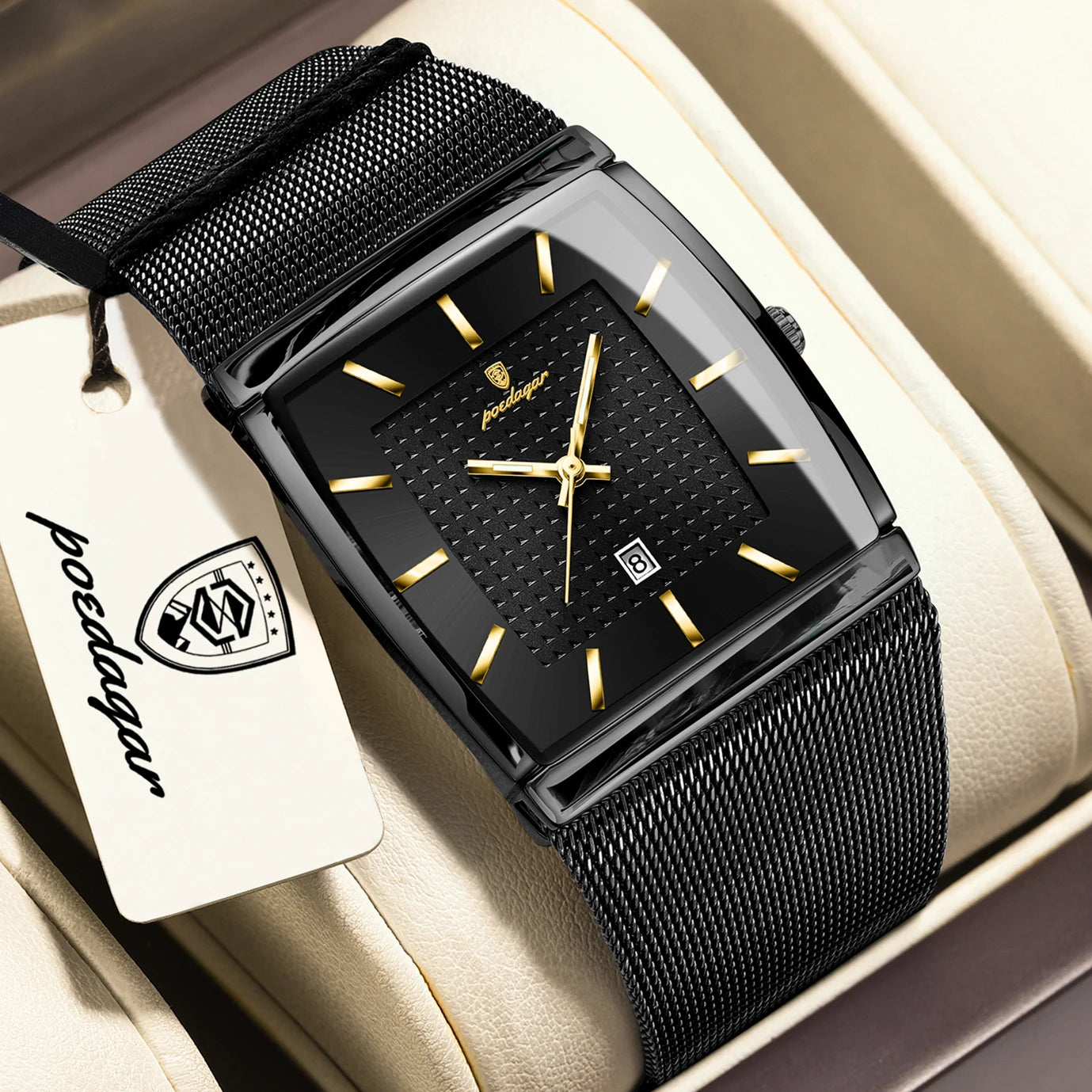 RBB Men's Luxury Quartz Watch – Stainless Steel Mesh, Waterproof, Luminous, Date Display