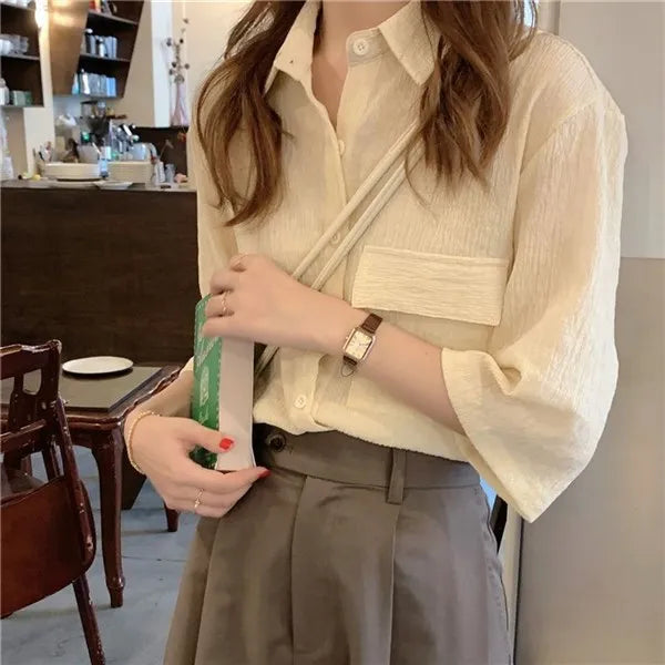 RBB Women's Retro Quarter Sleeve Shirt – Loose Fit Casual Summer Outerwear