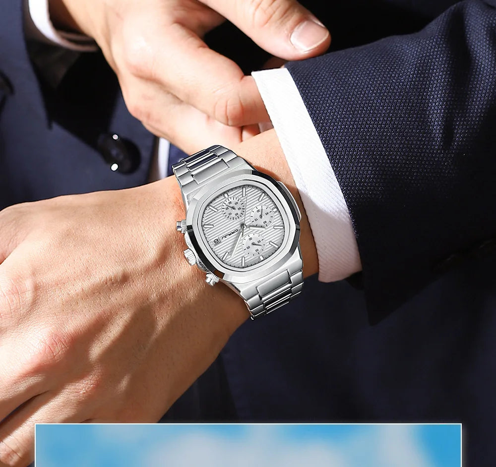 RBB Men's Luxury Quartz Watch – Stainless Steel, Square Case, Luminous & Waterproof