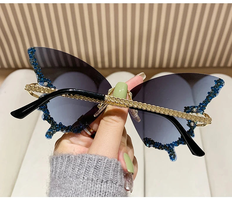 RBB Y2K Oversized Butterfly Sunglasses for Women – Diamond Edge Design, Fashion Street Style