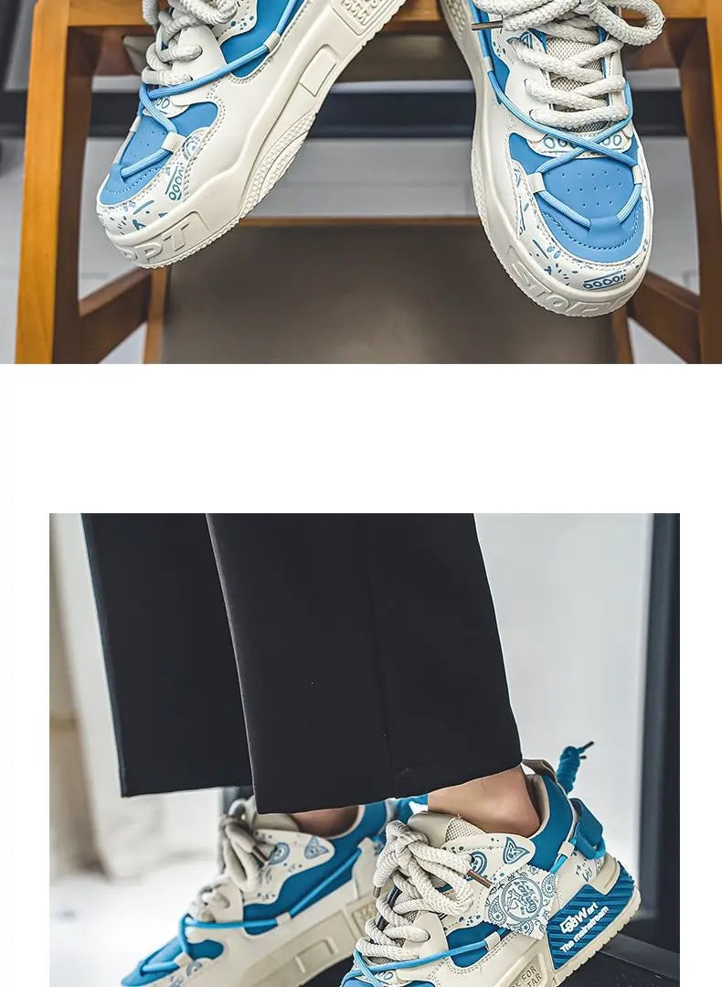 Men’s 2025 Platform Sneakers – Trendy Graffiti Skateboard Lace-Up, Soft Sole, Non-Slip Outdoor Sports Shoes