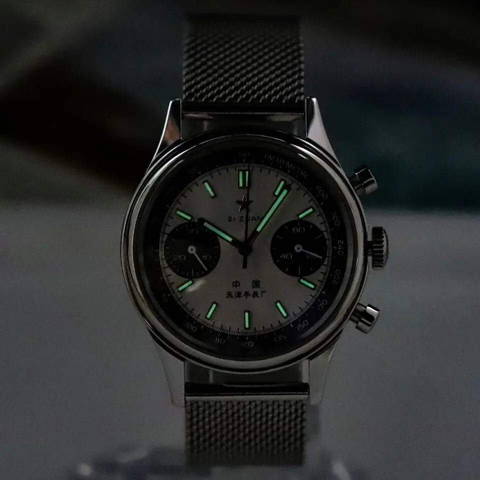 RBB Men's 42mm Pilot Chronograph Quartz Watch – Panda Dial, Military Luminous Vintage Style