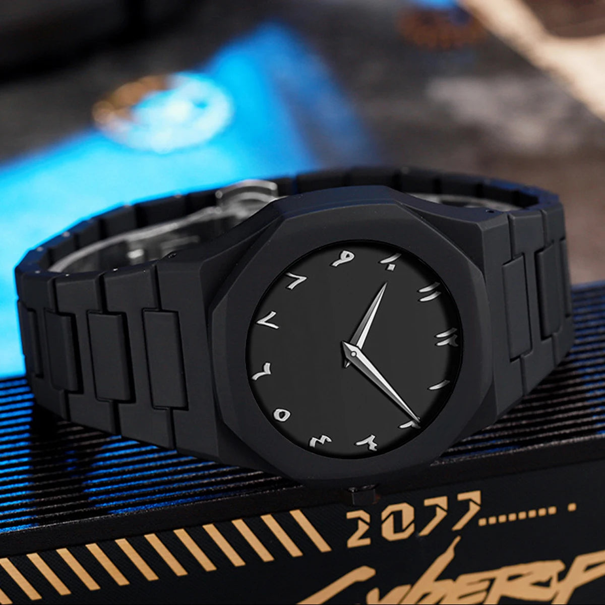 RBB Men’s Silicone Quartz Sports Watch – Creative Arabic Digital Dial, Black