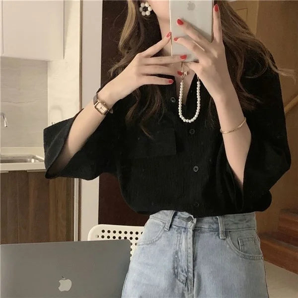 RBB Women's Retro Quarter Sleeve Shirt – Loose Fit Casual Summer Outerwear