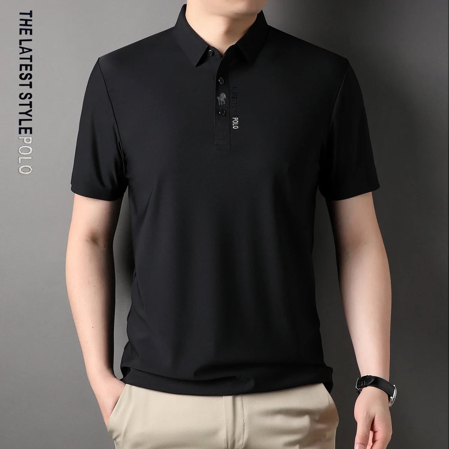 RBB Ice Silk Embroidery Polo Shirt – 2024 Summer Korean Fashion Men’s Business Casual Short Sleeve T-Shirt