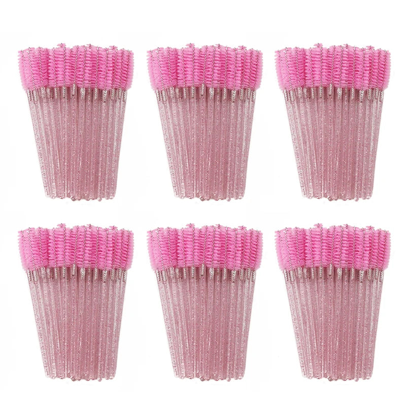 50Pcs Disposable Eyelash & Eyebrow Brushes – Soft Crystal Head Mascara Wands