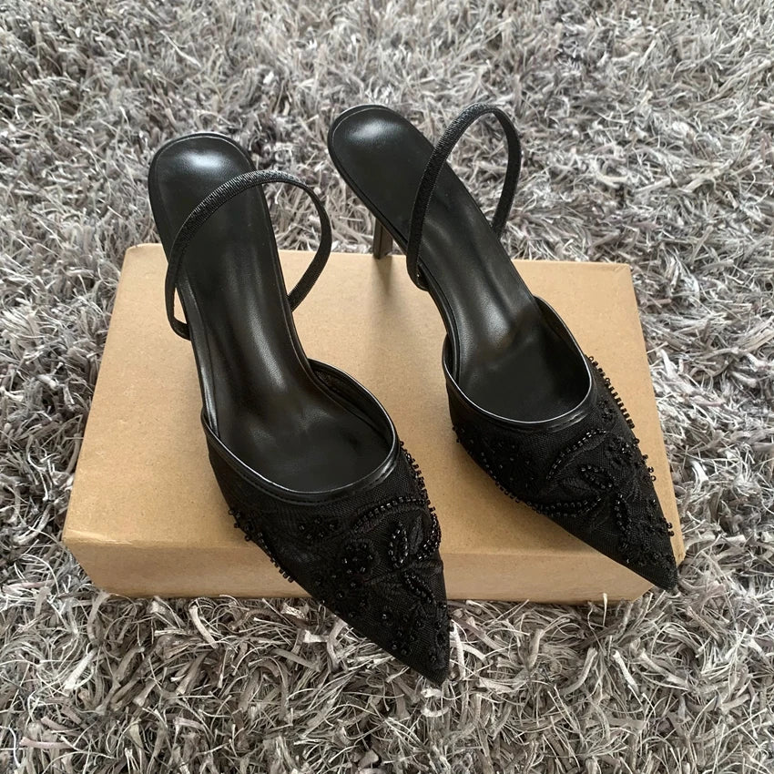 RBB Designer White Wedding Pumps – Embroidered Mesh Floral Slingback High Heels for Women