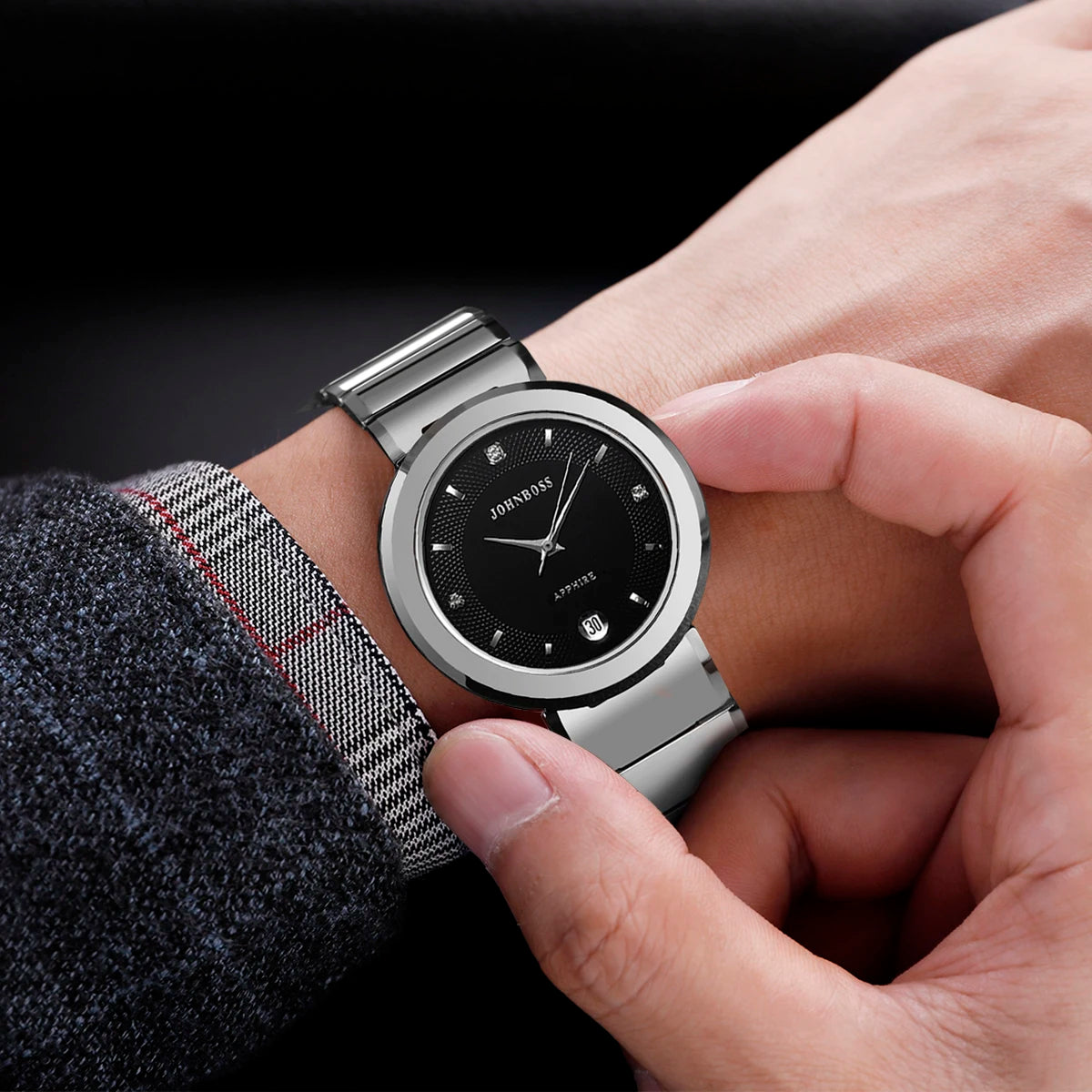 RBB Men's Round Tungsten Steel Watch – Swiss Quartz Movement, Sapphire Glass, Date Function, Waterproof