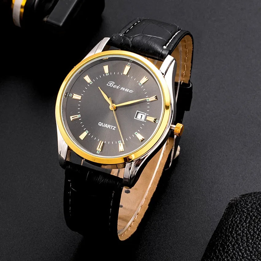 RBB Men’s Luxury Quartz Watch – Fashion Casual Leather Strap with Calendar