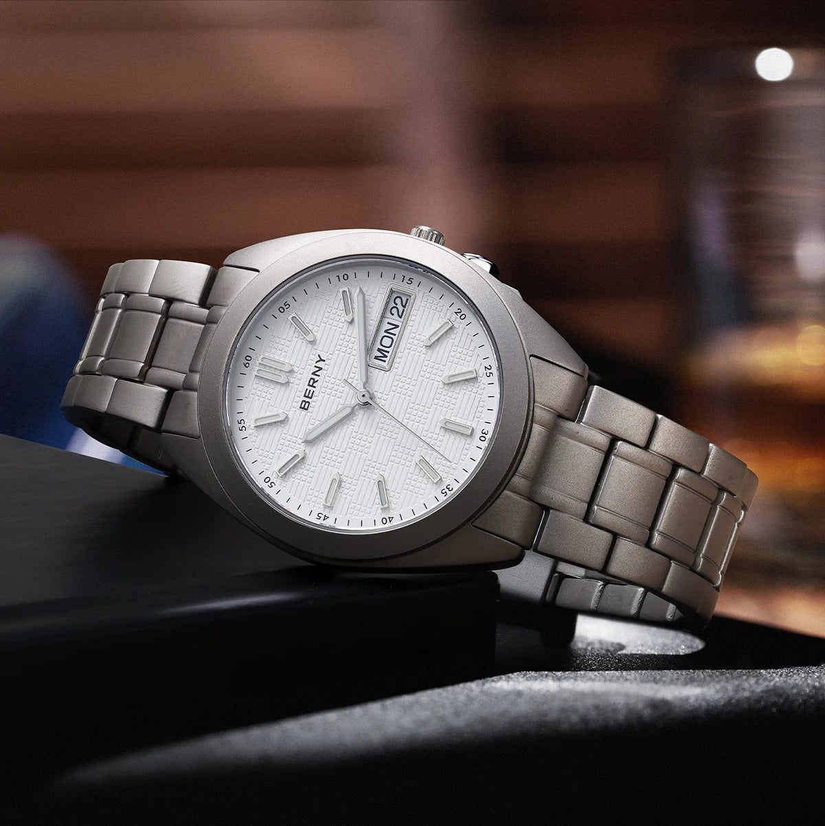 RBB Titanium Men’s Quartz Watch – Date & Week Calendar, Sapphire Crystal, Super Luminous, 38mm, 10ATM Waterproof