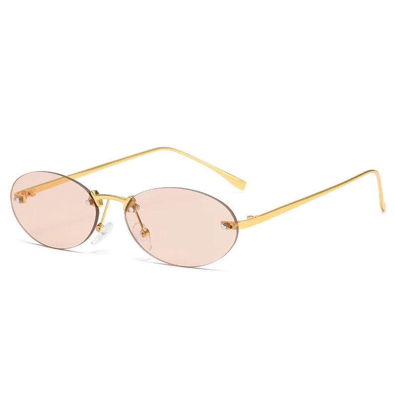 RBB Rimless Oval Punk Sunglasses – UV400 Frameless Metal Shades for Men & Women