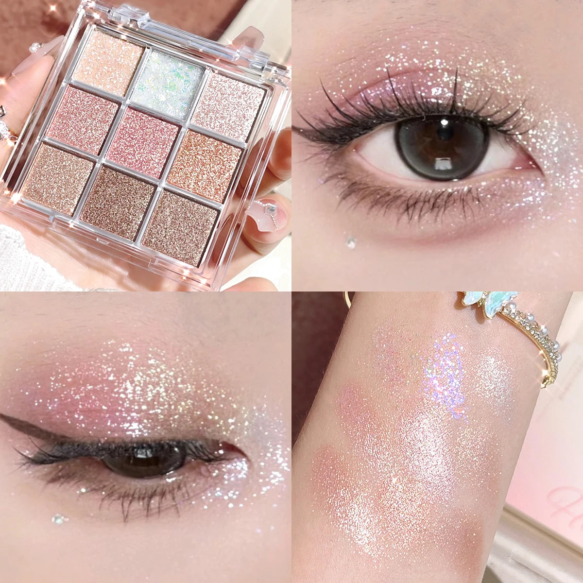 Pearlescent Glitter Highlighter & Eyeshadow Palette – Long-Lasting, Sweat & Water Resistant