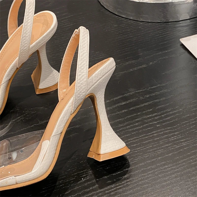 RBB Women's Transparent PVC High Heels with Pearl Bow – Pointed Toe Wedding & Party Pumps