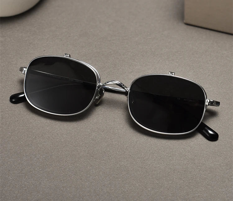 RBB Vintage Titanium Square Glasses Frame with Flip-Up Sunglasses – Semi Rimless Eyewear for Men & Women