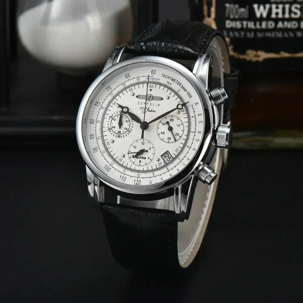 RBB Men's Luxury Quartz Watch – Leather Strap, Retro Airship-Inspired Design