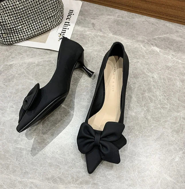 RBB With Heel Sexy Shoes for Women Moccasins Black Y2K Vacation Summer 2025 Chic and Elegant High Quality Slip-On Pumps - Size 39