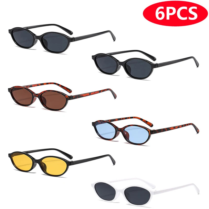 RBB Retro Elliptical Sunglasses Set – 4pcs/6pcs | Unisex Small Frame Fashion Eyewear